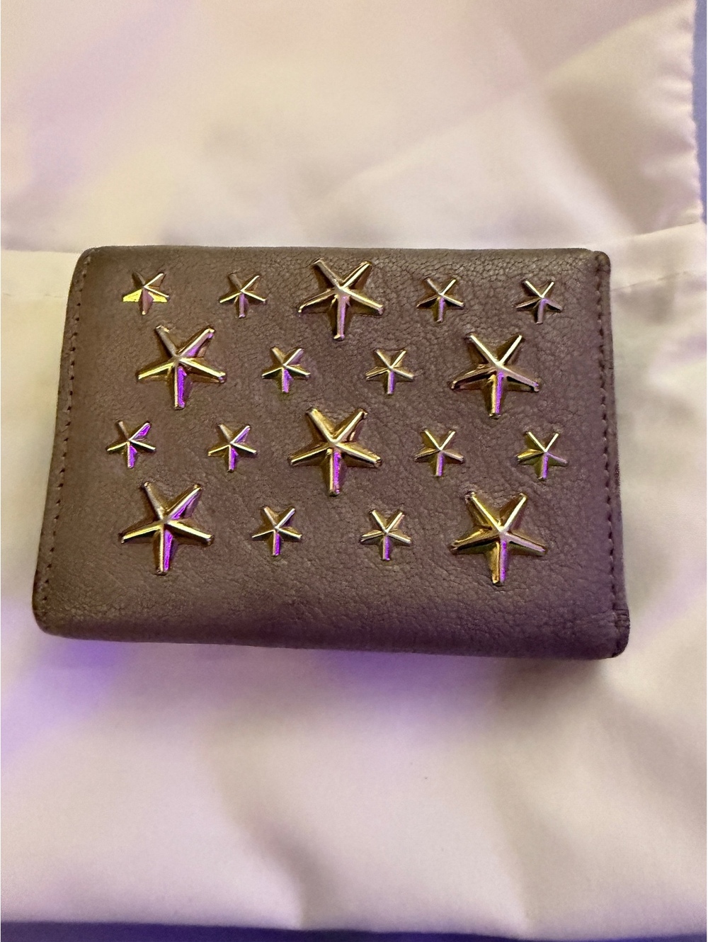 Jimmy Choo Nemo Grey Grainy Leather Wallet with Star Studs EUC - Picture 3 of 6